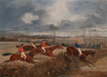 狩猟 Painting - ヘンリー・トーマス・アルケン 障害競走のシーン ヘッジの皮肉を飲む
